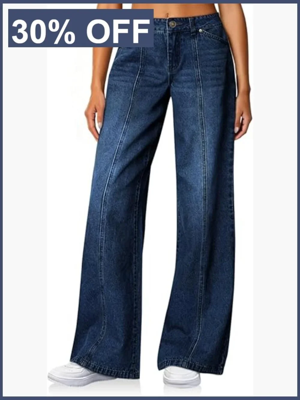 Wide Leg Jeans High Waisted Baggy Stretchy Front Seam Denim Pants with Pockets